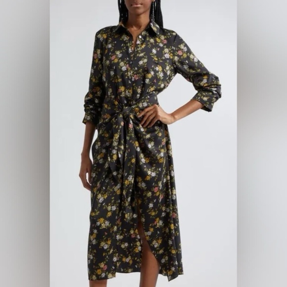 New Cinq A Sept Jacey Floating Daisies Shirt Dress Ditsy Floral Tie Waist 10